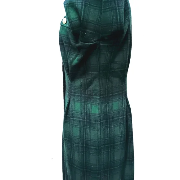 Vintage Miss Dorby tartan knit, button front, structured midi dress. Size 10. - Picture 9 of 12